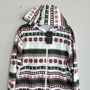 Fabletics Men Cozy Fleece Hooded One Piece Jumpsuit Holiday Fairisle Large Tall‎